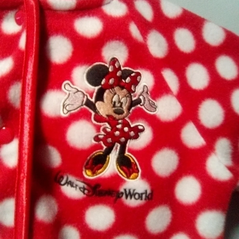 DISNEY parks hooded fleece Minnie mouse onesie. Size 6 months
